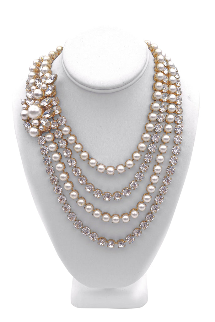 Dolce & Gabbana Diamond and Pearl Gold Multi-Strand Necklace