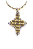 Vintage Emerald Green Reversible Massive Gold and Diamond Cross Necklace