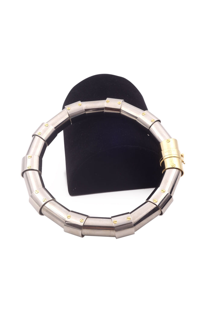 Lanvin Silver Riveted Tubes Choker Necklace FW2014