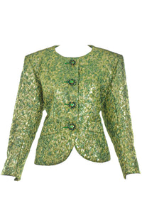 Yves Saint Laurent Green Metallic Textured Power Suit Blazer