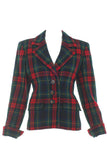 Vivienne Westwood White Ruffle Bow Front "Pirate" Blouse with a Saint Laurent Rive Gauche Tartan Fitted Jacket