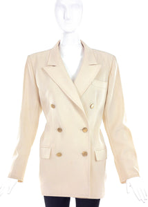 Saint Laurent Rive Gauche Creme Double Breasted Blazer with Gold Buttons
