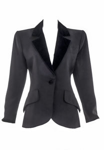 Saint Laurent Rive Gauche Black/Grey Garbadine Smoking Riding Blazer with Velvet Collar