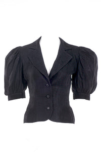 Saint Laurent Black Linen Ballon Short Sleeve Jacket / Blouse