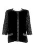 Jean Louis Scherrer Black Velvet and Satin Jacket with Black Beaded Lace Sleeves - BOUTIQUE PURCHASE PRICE