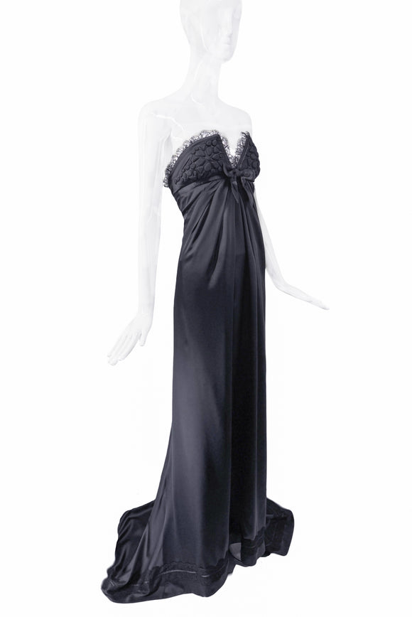 Dsquared Black Silk Lace Bow Bustier Dress Gown