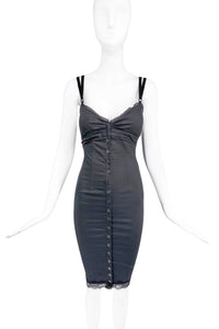 D&G by Dolce Gabbana Black Cotton Lace Trim Sophia Loren Button Up Body Con Dress