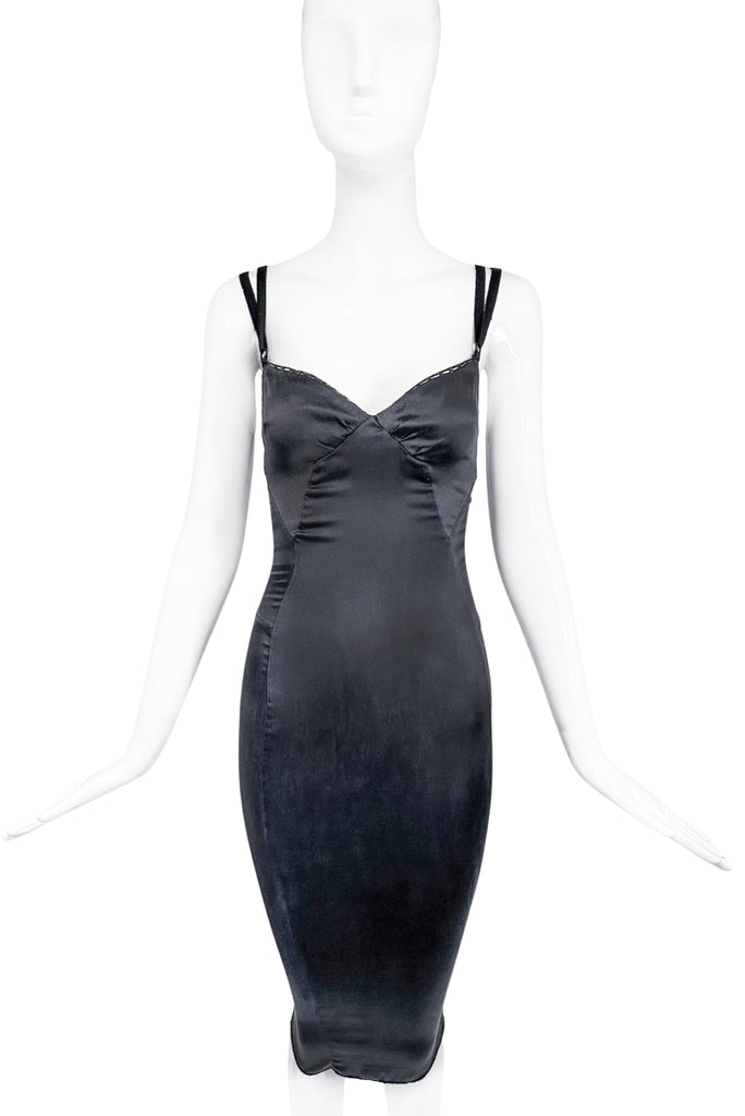 D&G by Dolce & Gabbana Black Stretch Satin Bodycon Dress