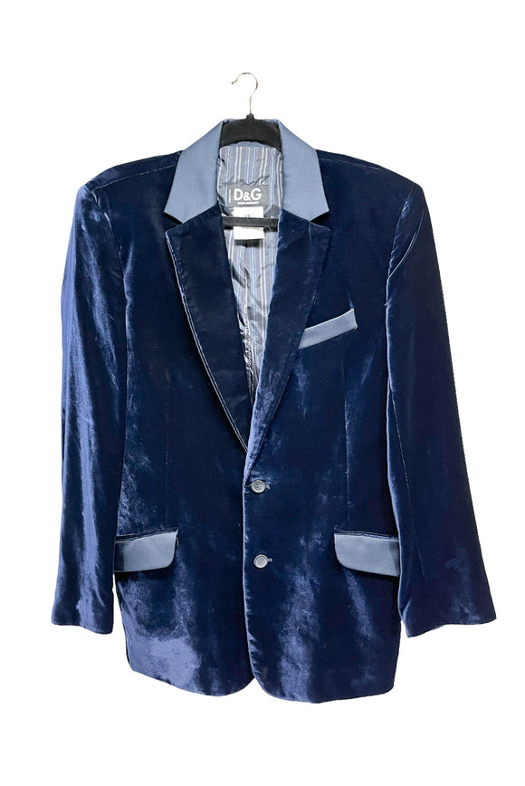 D&G by Dolce & Gabbana Midnight Blue Velvet Tuxedo Blazer Jacket