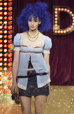 D&G by Dolce & Gabbana Blue Chiffon Baby Doll Top with Leopard Print Details FW2005