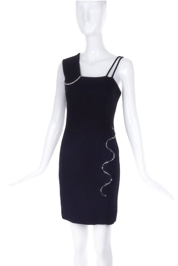 David Koma Black Mini Dress with Silver Hardware FW2016