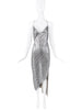 David Koma Silver Metallic Asymmetric Slit Wrap Dress Gown