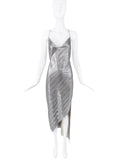 David Koma Silver Metallic Asymmetric Slit Wrap Dress Gown