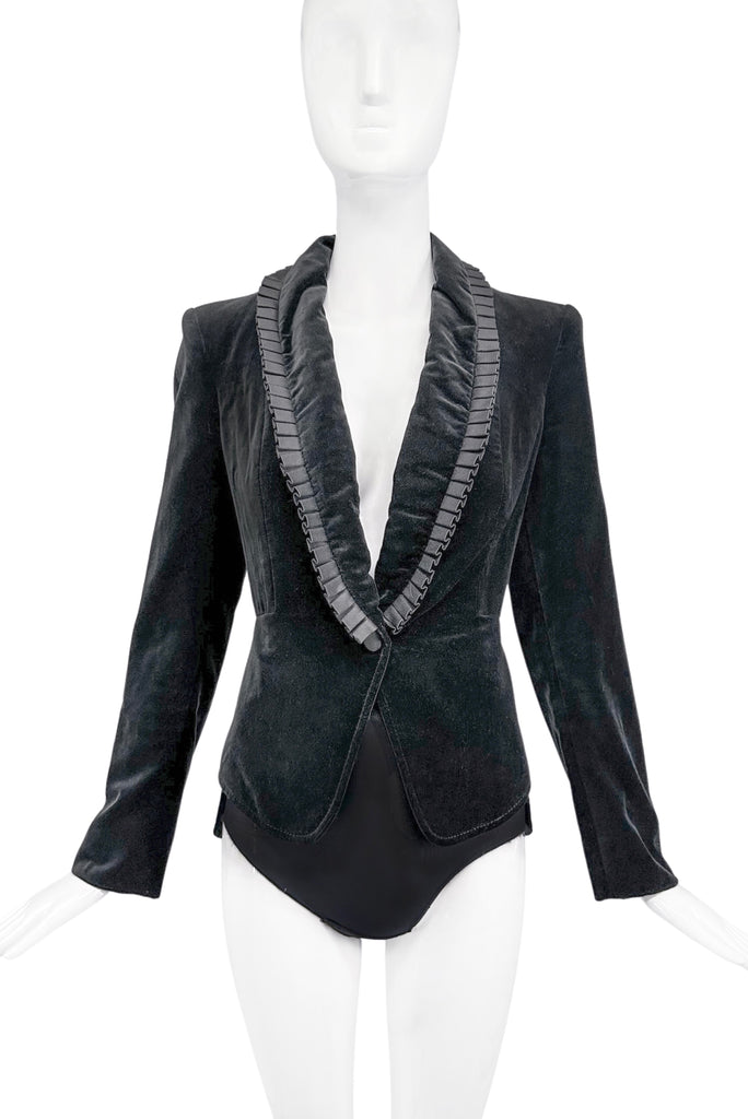 Derek Lam Black Velvet Ruffle Peplum Riding Jacket