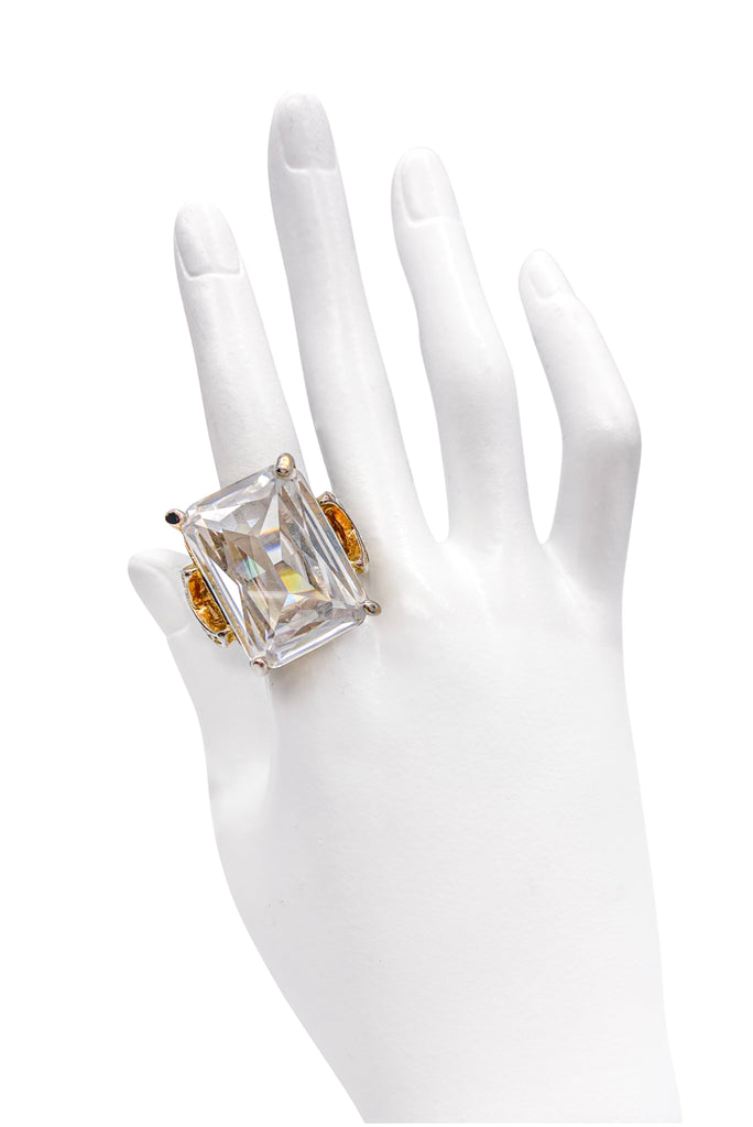 Vintage Crystal Diamond Massive Cocktail Estate Ring