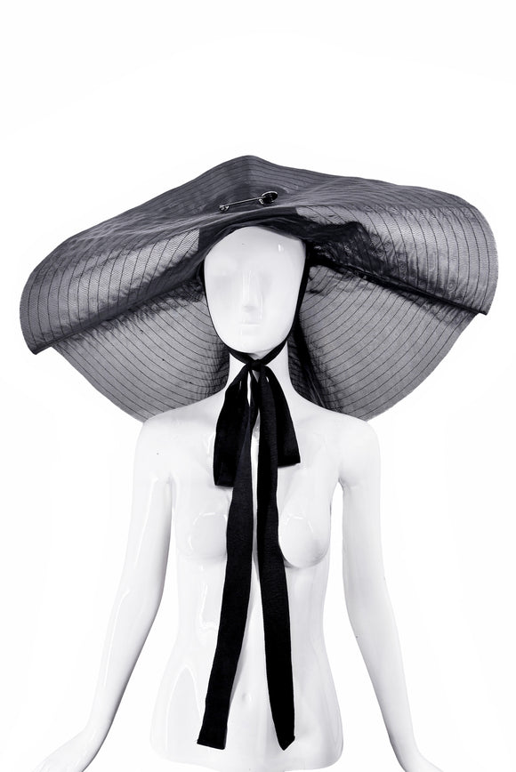 Dilaria Findikoglu Black Wide Brim Ribbon Ties Hat