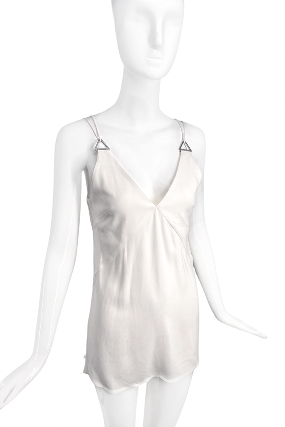 Dion Lee Off White Silky Nylon Top with Metal Triangle