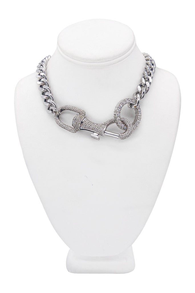 John Galliano For Christian Dior Silver Curb Chain Pave Crystal Safety Lobster Clasp Necklace Spring 2003