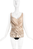 Christian Dior by John Galliano Ivory Nude Silk Jersey Draped Asymmetric Runway Top Spring 2007