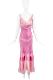 Dior Pink Silk Ribbon Detail Draped Neckline Gown