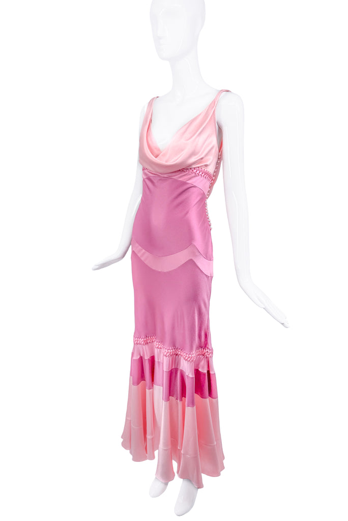 Dior Pink Silk Ribbon Detail Draped Neckline Gown