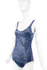 Christian Dior by John Galliano Blue Denim Print Logo One Piece Swim Bathing Bodysuit Spring 2000