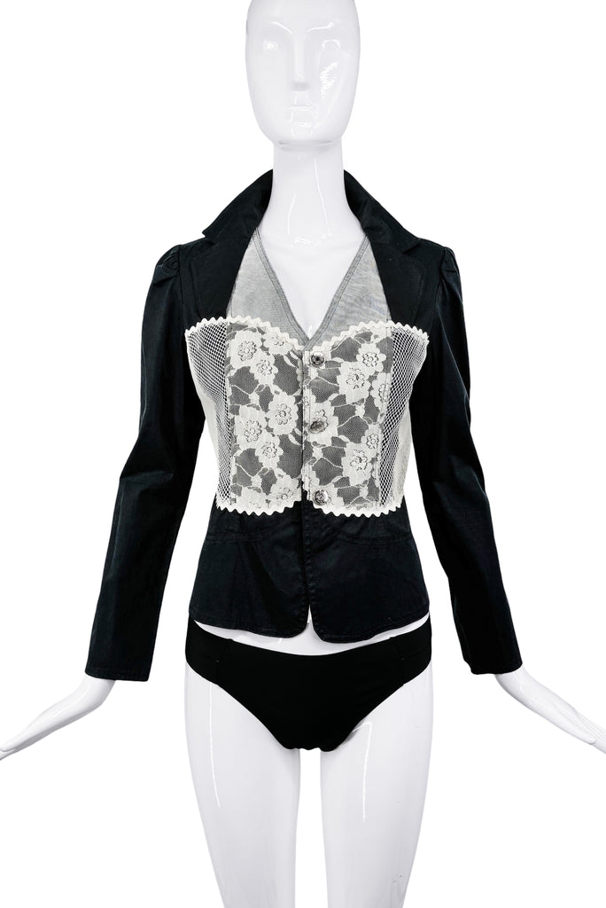 Christian Dior x Galliano Black Grey White Lace Blazer Jacket