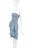 Christian Dior by Galliano Pale Blue Baroque Print Ruffle Bustier Corset Dress 1998 Runway