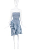 Christian Dior by Galliano Pale Blue Baroque Print Ruffle Bustier Corset Dress 1998 Runway