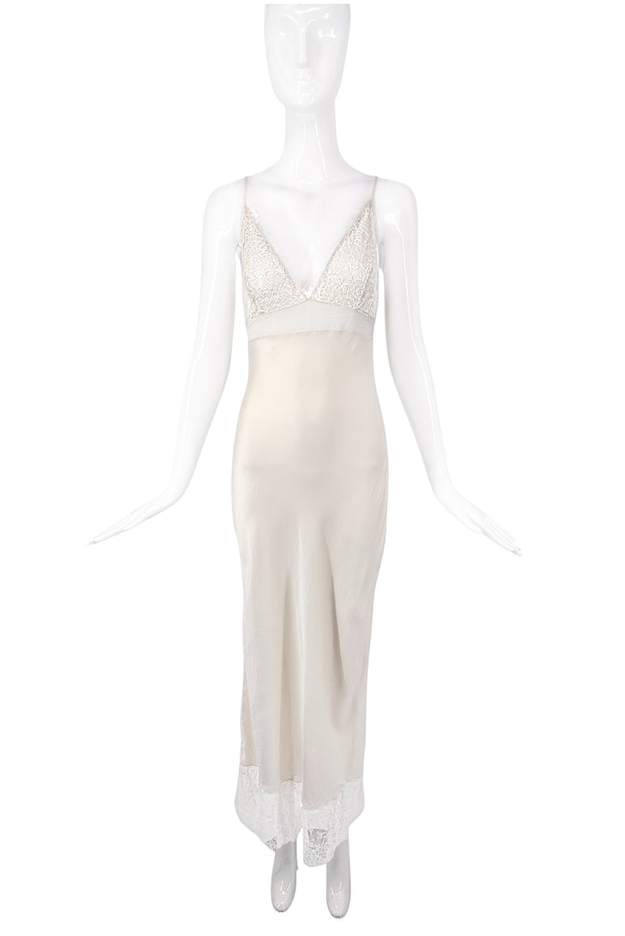 Christian Dior by John Galliano White Silk Lace Negligee Slip Dress Gown 1998 #
