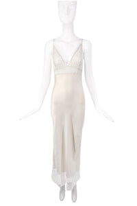 Christian Dior by John Galliano White Silk Lace Negligee Slip Dress Gown 1998 #