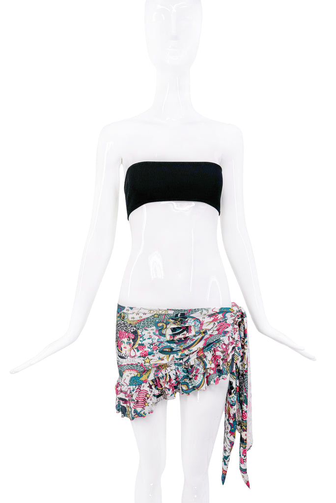Christian Dior x Galliano Multicolor Tattoo Print Wrap Skirt SS2004