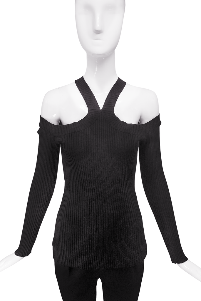 Dolce Gabbana Black "X" Halter Neck Cold Shoulder Ribbed Top