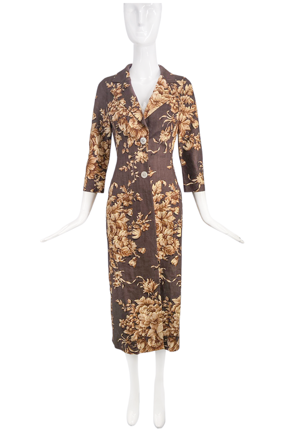 Dolce Gabbana Brown Floral Coat Spring 1997 Collection