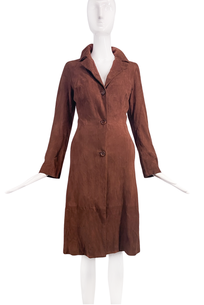 Dolce Gabbana Brown Fitted Suede Trench Coat 1990's