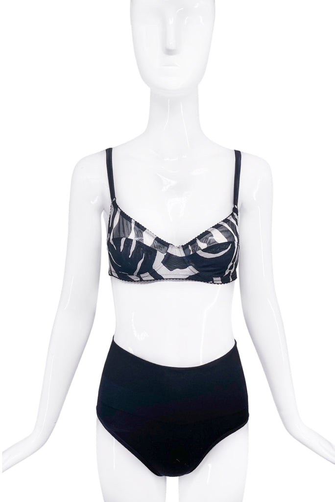 Dolce Gabbana Black & White Zebra Print Satin Bra