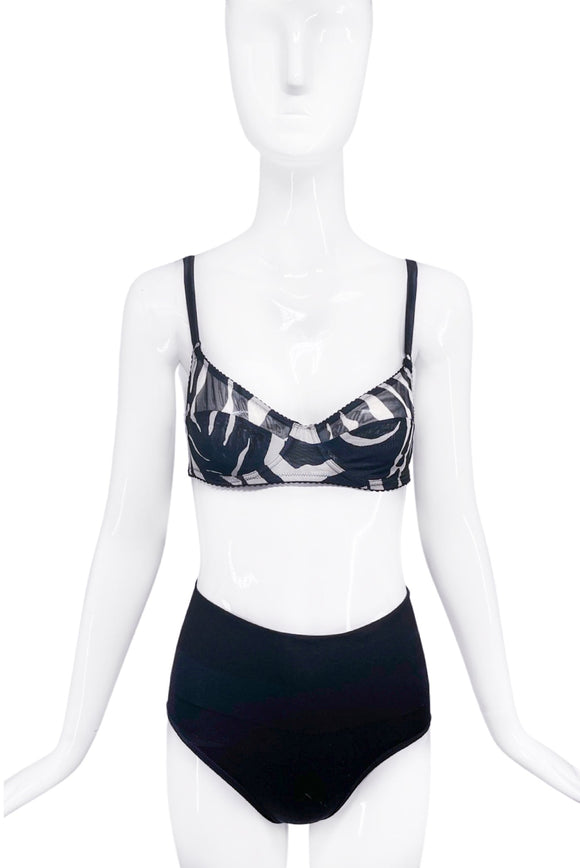 Dolce Gabbana Black & White Zebra Print Satin Bra