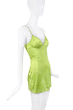 Dolce Gabbana Neon Green Silk Stretch Slip Mini Dress