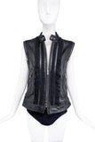 Dolce & Gabbana Black Leather Moto Vest with Ruffle Details SOLD