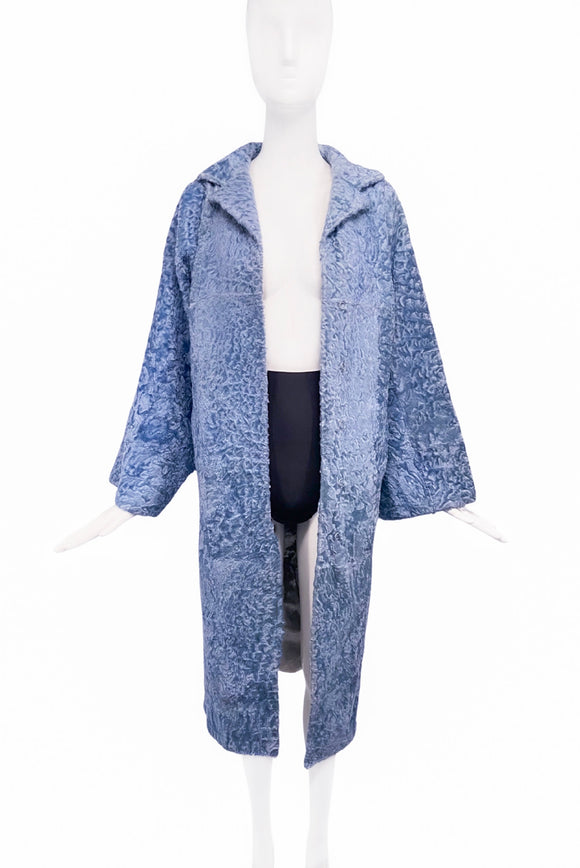 Dolce Gabbana Light Blue Fur Coat