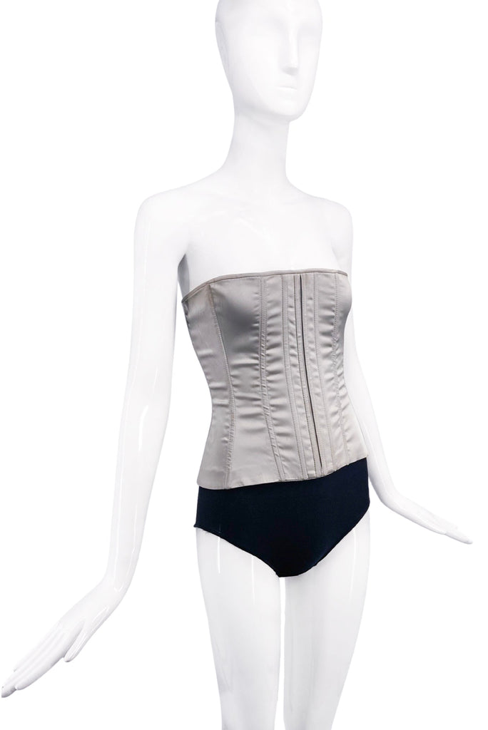 Dolce Gabbana Silver Stretch Panel Corset Top Fall 1998