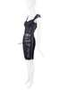 Dolce Gabbana Black Ruched Lace Up Corset Dress