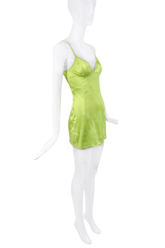 Dolce Gabbana Neon Green Silk Stretch Slip Mini Dress