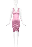 Dolce Gabbana D&G Pink Satin Stretch Ruched Body Con Dress - BOUTIQUE PURCHASE PRICE