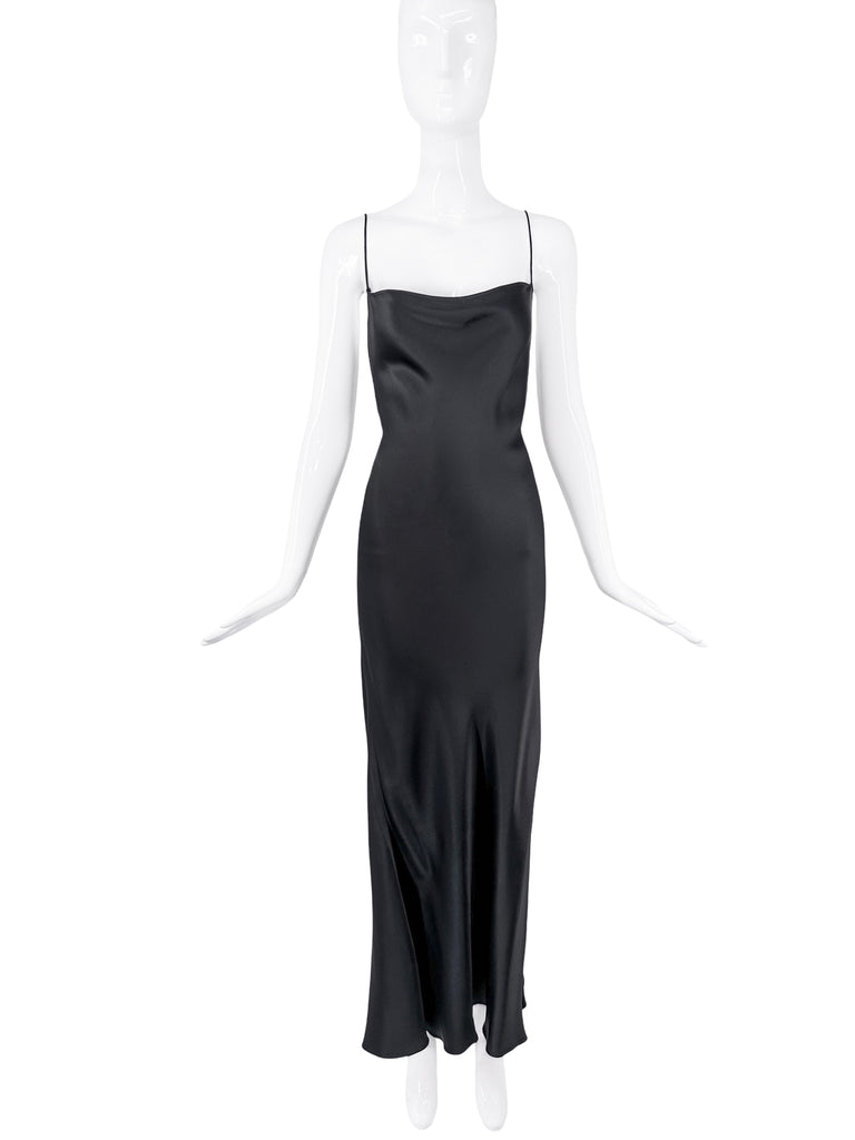 Donna Karan Black Silk Satin Slip Dress Gown