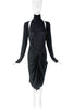 Donna Karan Black Turtleneck Cold Shoulder Cut Out Waist Drape Dress