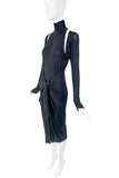 Donna Karan Black Turtleneck Cold Shoulder Cut Out Waist Drape Dress