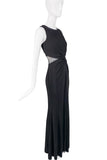 Donna Karan Black Fishnet Cut Out Front Knot Dress Gown