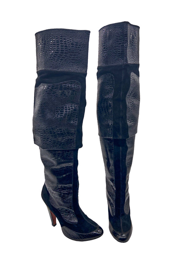 Diesel Black Gold Faux Croc Suede Thigh High Boots Fall 2007 Runway Size 41