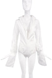 Dsquared2 White Bodysuit Low V Neck Cuff Link Extra Long Sleeves